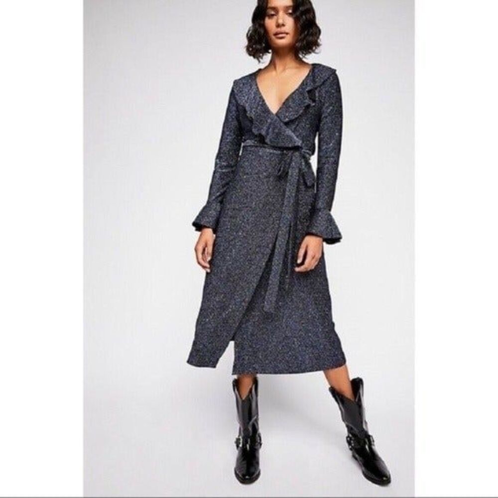 Free People Shimmer Midi Wrap Dress NWT